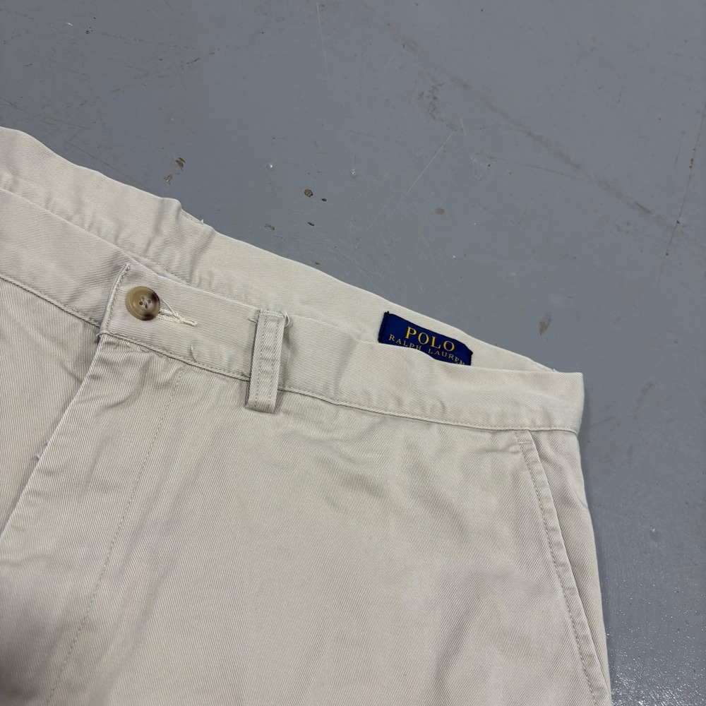 Polo Ralph Lauren Mens Khaki Tan Chino Shorts Size 35 Flat Front Cotton Twill